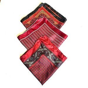 Set of (3) Red Silk Pocket Squares -One is Vintage Brooks Brothers